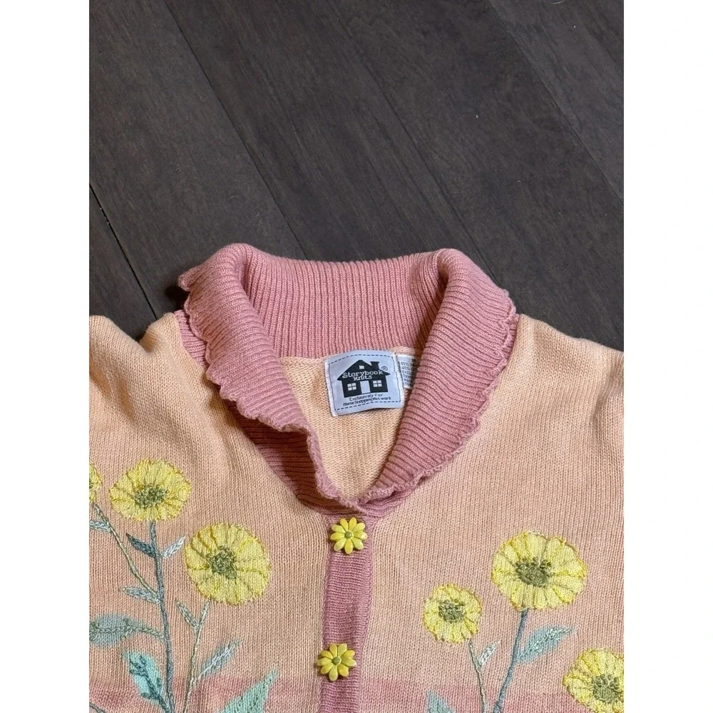 Storybook Knits Peach & Yellow Floral Cardigan Sweater - Picture 5 of 8